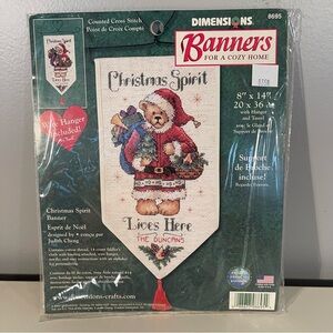 Dimensions Banner Christmas Spirit, Banner #8695 Cross Stitch Kit Santa Bear